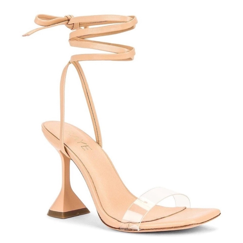 RAYE Tan Ankle Wrap Heels